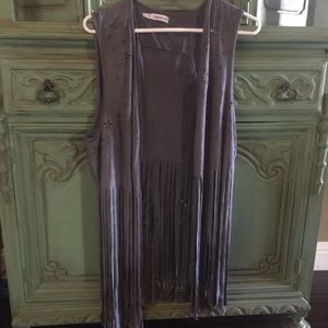 Grey fringed vest